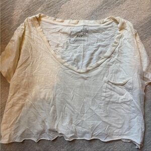 We The Free Cream Cropped V-Neck Pocket Tee